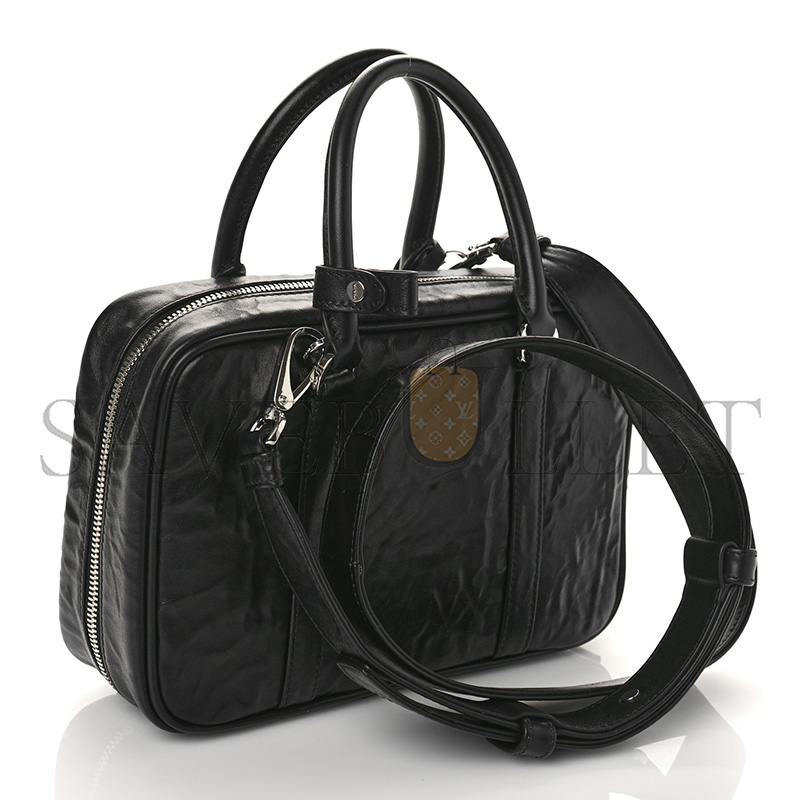 PRADA NAPPA ANTIQUE MEDIUM RE-EDITION 2001 TWO HANDLE BAG BLACK 1BB092 (24*15.5*7cm)